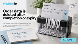Order data is deleted after completion or expiry | MixTum